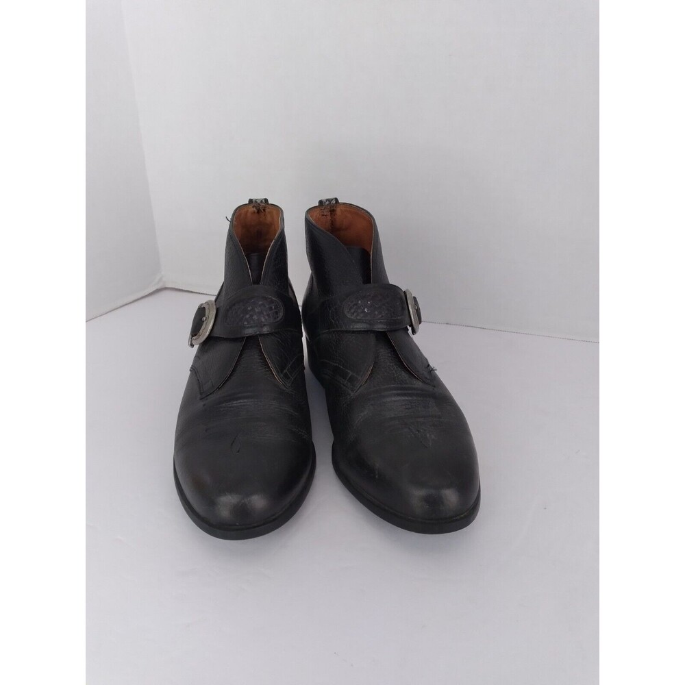 Classic Black Leather Ankle Boots with Decorative Buckle Detail Monk Strap